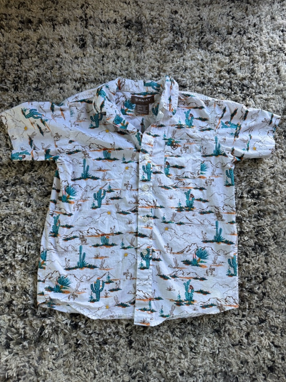 Ariat White Short-Sleeve Desert Print Button-Down Shirt with Teal Accents